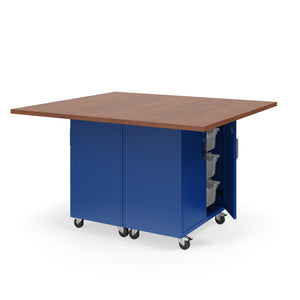 KI Ruckus Mobile Worktable, Double-Faced Tote Storage with Doors, 54" W x 60" D,  (12) 6" & (4) 3" Totes, 1-1/4" Laminate Top, FREE SHIPPING