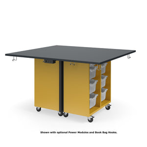 KI Ruckus Mobile Worktable, Double-Faced Open Tote Storage, 54" W x 60" D, (12) 6" & (4) 3" Totes, 1" Black Phenolic Resin Top, FREE SHIPPING