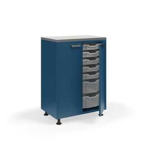 KI Ruckus Tote Storage with Laminate Top, Tall 2-Column Unit with Doors and (10) 3" Totes and (4) 6" Totes, FREE SHIPPING