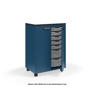 KI Ruckus Tote Storage with Laminate Top, Tall 2-Column Unit with Doors and (10) 3" Totes and (4) 6" Totes, FREE SHIPPING