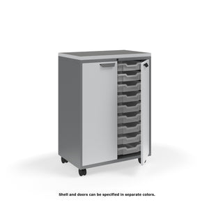 KI Ruckus Tote Storage with Laminate Top, Tall 2-Column Unit with Doors and (18) 3" Totes, FREE SHIPPING