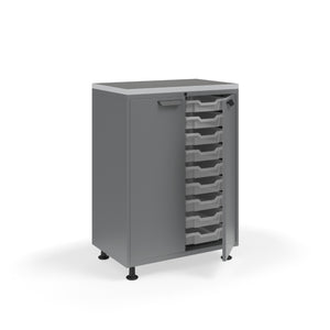 KI Ruckus Tote Storage with Laminate Top, Tall 2-Column Unit with Doors and (18) 3" Totes, FREE SHIPPING