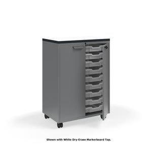 KI Ruckus Tote Storage with Laminate Top, Tall 2-Column Unit with Doors and (18) 3" Totes, FREE SHIPPING