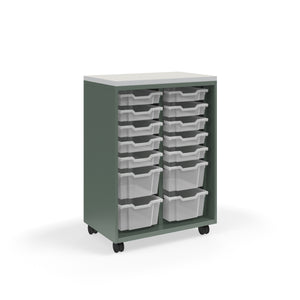 KI Ruckus Tote Storage with Laminate Top, Tall 2-Column Open Unit with (10) 3" Totes and (4) 6" Totes, FREE SHIPPING