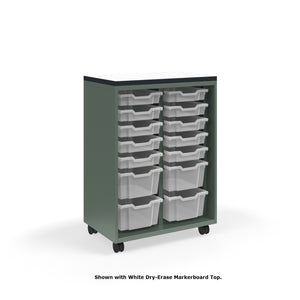 KI Ruckus Tote Storage with Laminate Top, Tall 2-Column Open Unit with (10) 3" Totes and (4) 6" Totes, FREE SHIPPING