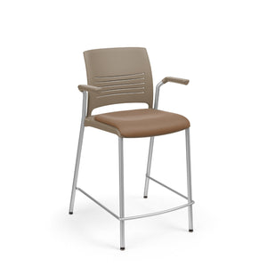 KI Strive Stacking 4-Leg Cantilever Arm Cafe Stool, 24" Seat Height, Upholstered Seat/Polypropylene Back, FREE SHIPPING