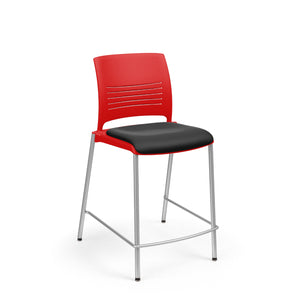 KI Strive Stacking 4-Leg Armless Cafe Stool, 24" Seat Height, Upholstered Seat/Polypropylene Back, FREE SHIPPING