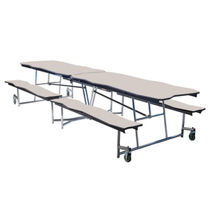 Mobile Cafeteria Table with Benches, 12' Bedrock, MDF Core, Black ProtectEdge, Chrome Frame