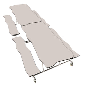 Mobile Cafeteria Table with Benches, 12' Bedrock, Plywood Core, Vinyl T-Mold Edge, Chrome Frame