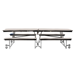 Mobile Cafeteria Table with Benches, 8' Bedrock, MDF Core, Black ProtectEdge, Chrome Frame