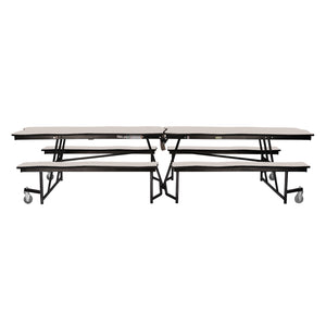Mobile Cafeteria Table with Benches, 8' Bedrock, MDF Core, Black ProtectEdge, Textured Black Frame