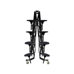 Mobile Cafeteria Table with 16 Stools, 12' Bedrock, MDF Core, Black ProtectEdge, Textured Black Frame