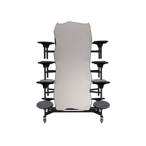 Mobile Cafeteria Table with 16 Stools, 12' Bedrock, MDF Core, Black ProtectEdge, Textured Black Frame