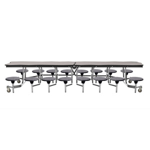 Mobile Cafeteria Table with 16 Stools, 12' Bedrock, Particleboard Core, Vinyl T-Mold Edge, Chrome Frame