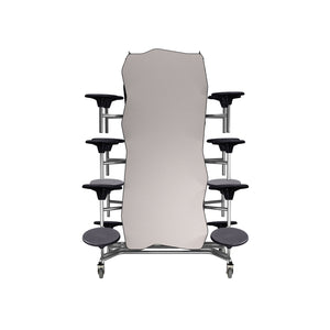 Mobile Cafeteria Table with 16 Stools, 12' Bedrock, Particleboard Core, Vinyl T-Mold Edge, Chrome Frame