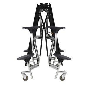 Mobile Cafeteria Table with 8 Stools, 8' Bedrock, MDF Core, Black ProtectEdge, Chrome Frame