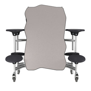 Mobile Cafeteria Table with 8 Stools, 8' Bedrock, MDF Core, Black ProtectEdge, Chrome Frame