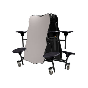 Mobile Cafeteria Table with 8 Stools, 8' Bedrock, MDF Core, Black ProtectEdge, Textured Black Frame