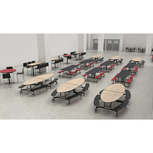 Mobile Cafeteria Table with Benches, 10' Elliptical, MDF Core, Black ProtectEdge, Textured Black Frame