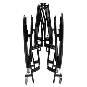 Mobile Cafeteria Table with Benches, 10' Elliptical, MDF Core, Black ProtectEdge, Textured Black Frame