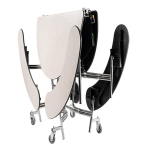 Mobile Cafeteria Table with Benches, 10' Elliptical, Plywood Core, Vinyl T-Mold Edge, Chrome Frame
