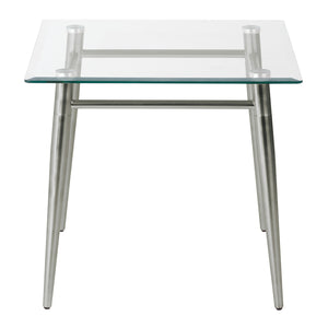 Brooklyn Clear Tempered Glass Square End Table with Brushed Nickel Legs