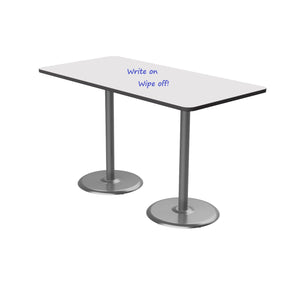 Dual Base Standing Height 36" x 72" Rectangle Cafe Table with Dry-Erase Laminate MarkerboardTop