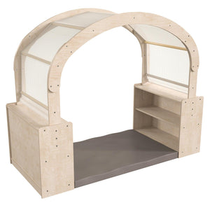 Bright Beginnings Commercial Grade Wooden Quiet Corner Reading Nook with Two Storage Shelf Units and Canopy