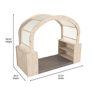 Bright Beginnings Commercial Grade Wooden Quiet Corner Reading Nook with Two Storage Shelf Units and Canopy