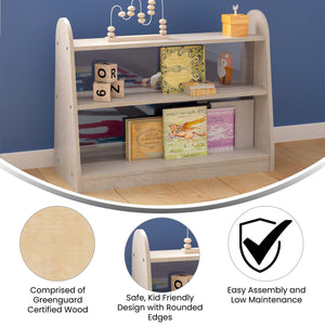 Bright Beginnings Commercial Grade 3 Shelf Double Sided Wooden Classroom Storage Unit with Clear Plastic Divider, Natural Finish