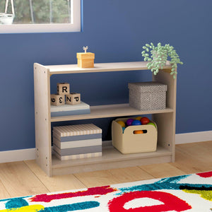 Bright Beginnings Commercial Grade 2 Shelf Wooden Classroom Open Storage Unit, Natural Finish