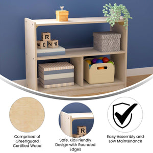 Bright Beginnings Commercial Grade 3 Section Modular Wooden Classroom Open Storage Unit,  Natural Finish