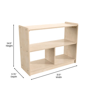 Bright Beginnings Commercial Grade 3 Section Modular Wooden Classroom Open Storage Unit,  Natural Finish
