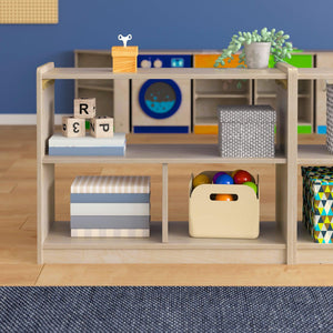 Bright Beginnings Commercial Grade 3 Section Modular Wooden Classroom Open Storage Unit,  Natural Finish