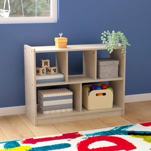Bright Beginnings Commercial Grade 5 Section Modular Wooden Classroom Open Storage Unit, Natural Finish