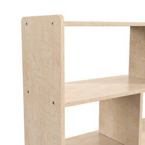 Bright Beginnings Commercial Grade Extra Wide 5 Section Modular Wooden Classroom Open Storage Unit, Natural Finish