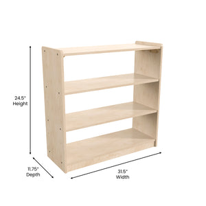Bright Beginnings Commercial Grade 3 Shelf Wooden Classroom Open Storage Unit, Natural Finish