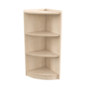 Bright Beginnings Commercial Grade 3 Tier Wooden Classroom Corner Storage Unit with Rounded Front Edges, Natural Finish