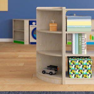 Bright Beginnings Commercial Grade 3 Tier Wooden Classroom Corner Storage Unit with Rounded Front Edges, Natural Finish