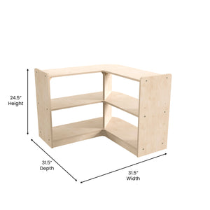 Bright Beginnings Commercial Grade 2 Tier Wooden Classroom Open Corner Storage Unit, Natural Finish