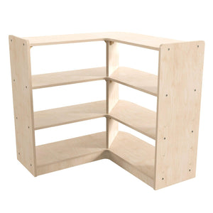 Bright Beginnings Commercial Grade 3 Tier Wooden Classroom Open Corner Storage Unit, Natural Finish