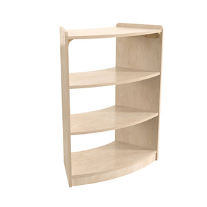 Bright Beginnings Commercial Grade Bow Front 3 Tier Wooden Classroom Open Corner Storage Unit, Natural Finish
