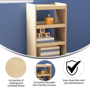 Bright Beginnings Commercial Grade Wooden Mobile Storage Cart with 4 Storage Tiers, Natural Finish
