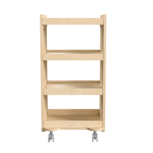 Bright Beginnings Commercial Grade Wooden Mobile Storage Cart with 4 Storage Tiers, Natural Finish