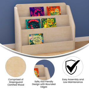 Bright Beginnings Commercial Grade Modular Wooden Classroom 3 Tier Book Display Shelf, Natural Finish