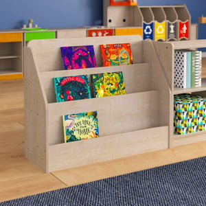 Bright Beginnings Commercial Grade Modular Wooden Classroom 3 Tier Book Display Shelf, Natural Finish