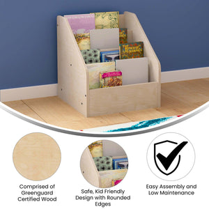 Bright Beginnings Commercial Grade Modular Wooden Classroom 4 Tier Book Display Shelf, Natural Finish