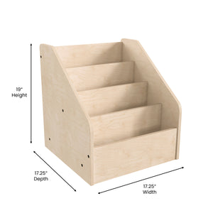 Bright Beginnings Commercial Grade Modular Wooden Classroom 4 Tier Book Display Shelf, Natural Finish
