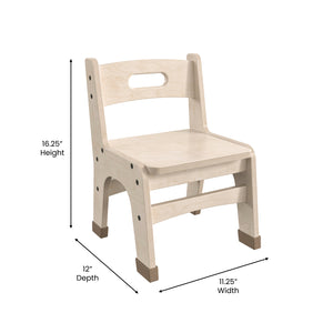 Bright Beginnings Set of 2 Commercial Grade Wooden Classroom Chairs, 9" Seat Height with Non-Slip Foot Caps and Built-In Carrying Handle, Natural Finish
