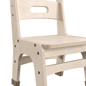 Bright Beginnings Set of 2 Commercial Grade Wooden Classroom Chairs, 9" Seat Height with Non-Slip Foot Caps and Built-In Carrying Handle, Natural Finish